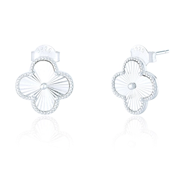 STAINLESS STEEL FOUR LEAF WHITE CLOVER STUD